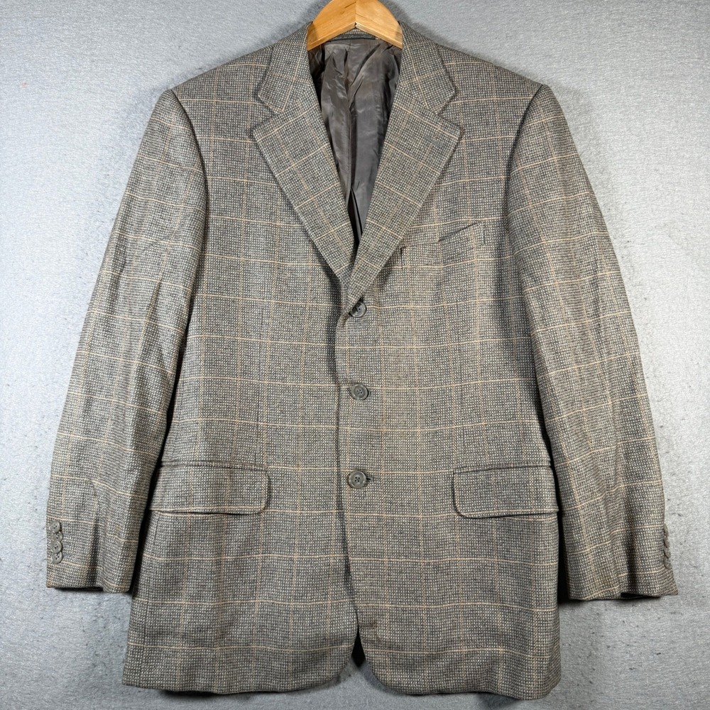 Ermenegildo Zegna Courtoie San Francisco Silk Cashmere Blazer Mens 52 Gray Plaid